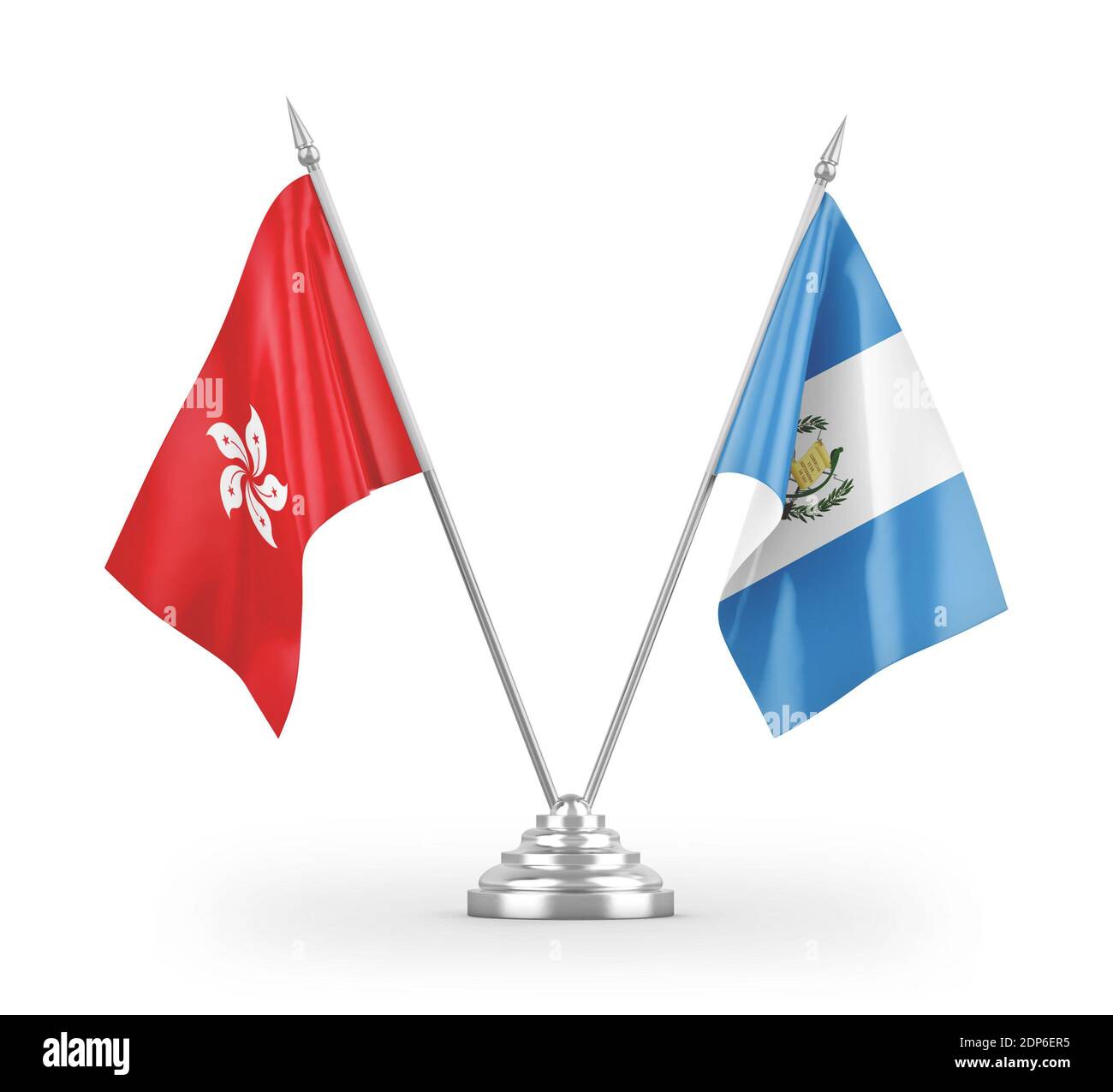 Guatemala and Hong Kong table flags isolated on white 3D rendering Stock Photo