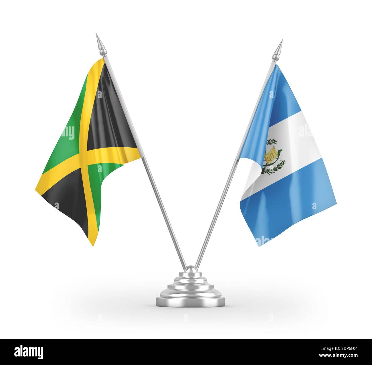 Guatemala and Jamaica table flags isolated on white 3D rendering Stock Photo