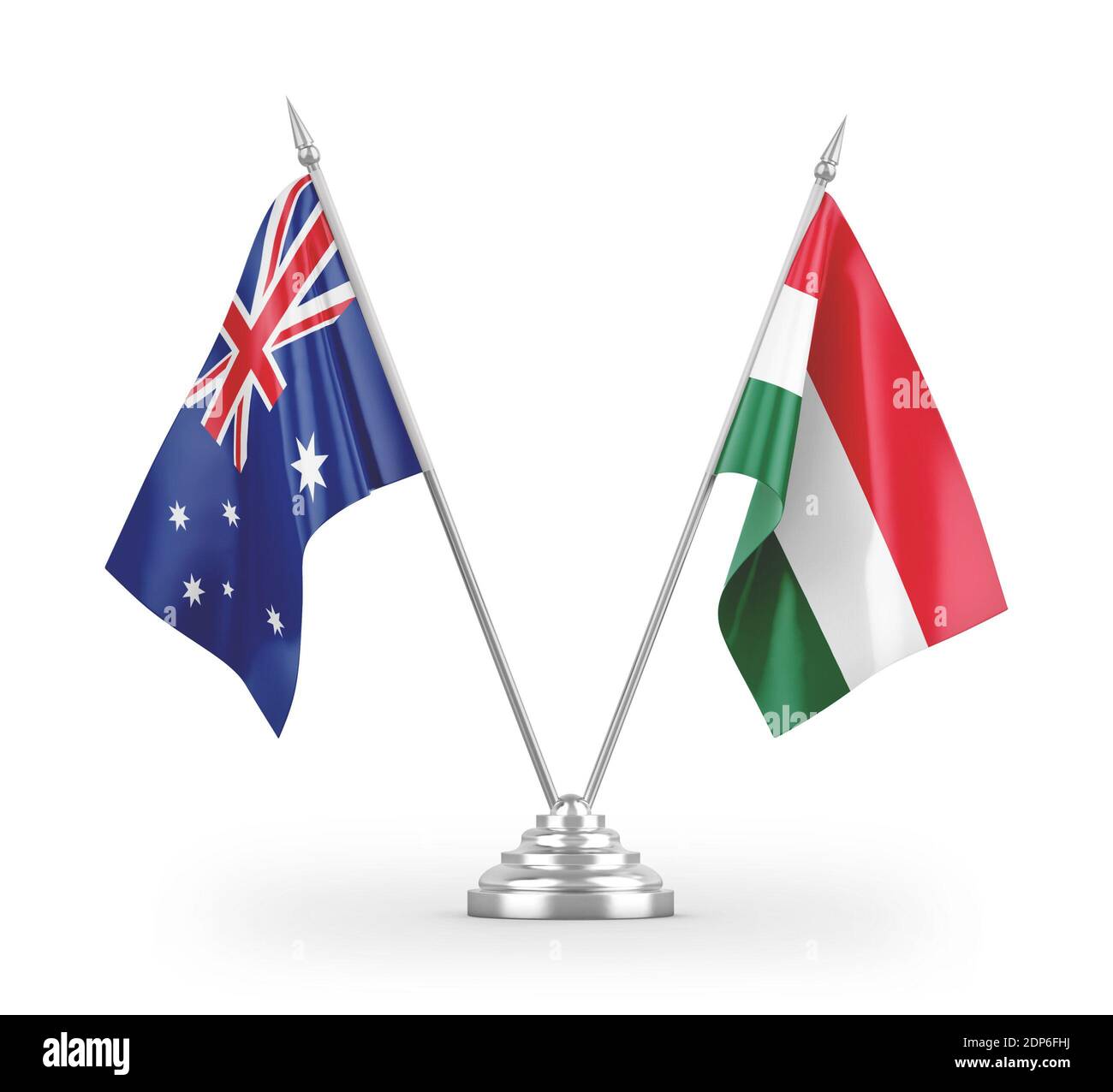 Hungary and Australia table flags isolated on white 3D rendering Stock Photo
