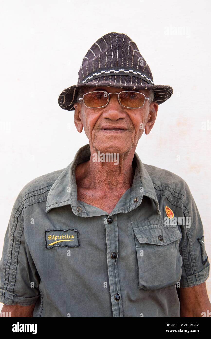Elderly hip Cuban Man portrait, Trinidad Cuba Stock Photo