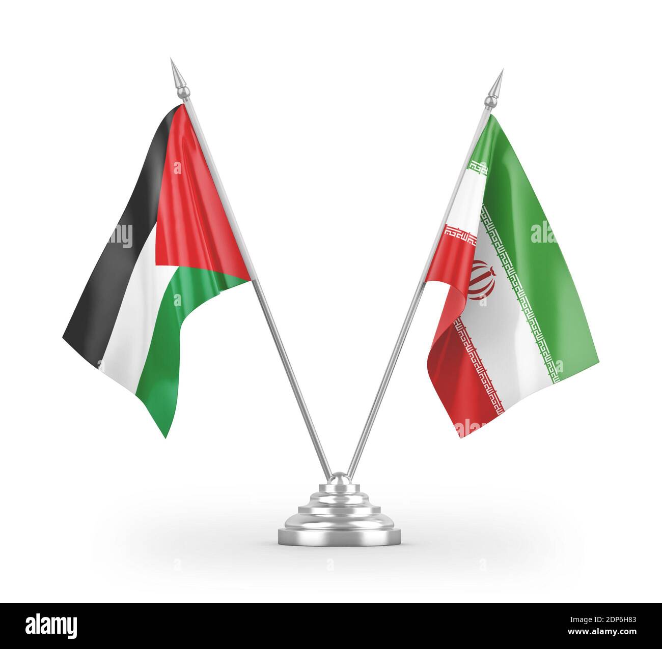 Iran and Palestine table flags isolated on white 3D rendering Stock Photo