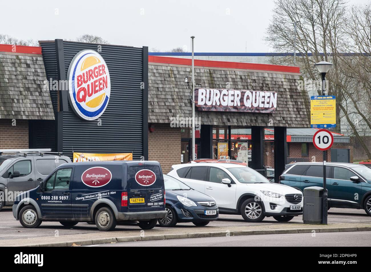 Burger King restaurant in Stevenage, Hertfordshire, UK rebrands as Burger Queen Stock Photo