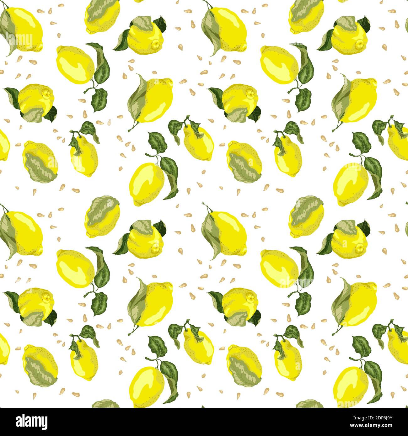 Bright lemon tree fruits. Lemon bright seamless pattern with seeds in ...