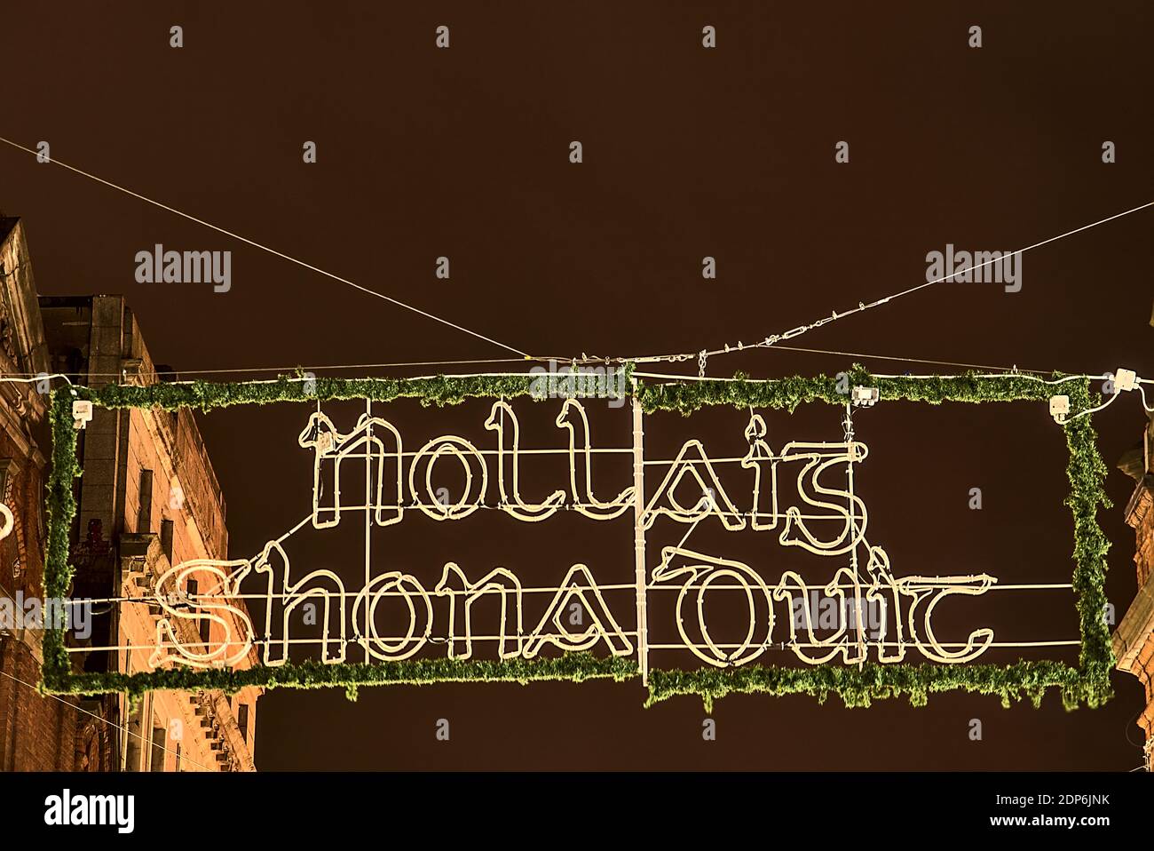 Nollaig shona dhuit Christmas lights. Merry Christmas signboard written