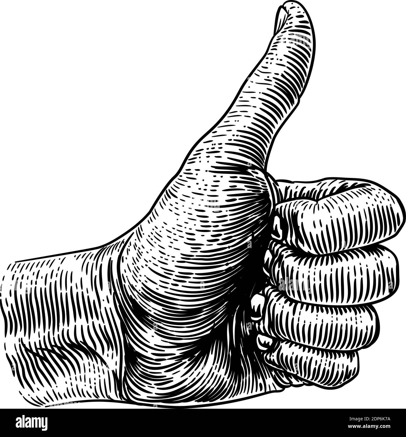 Thumb Up Hand Sign Retro Vintage Woodcut Stock Vector