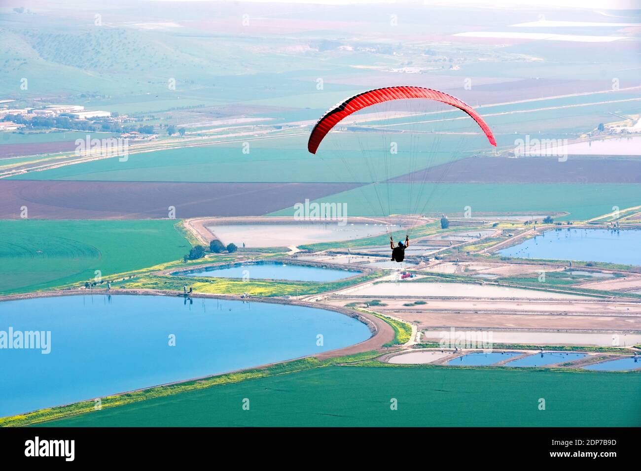 Parachute glider above Izrael valley. Israel Stock Photo