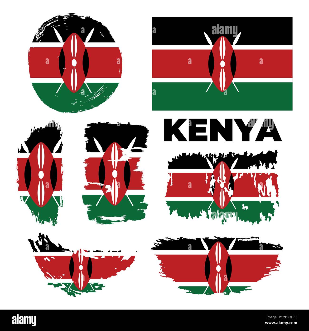 Kenya flag. Brush strokes are drawn by hand. Stock Vector