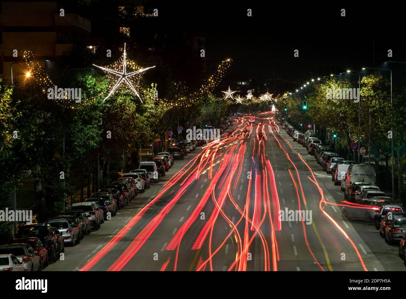 Thessaloniki, Greece - December 15, 2020: Christmas decorations in the streets and squares in the city of Thessaloniki Stock Photo