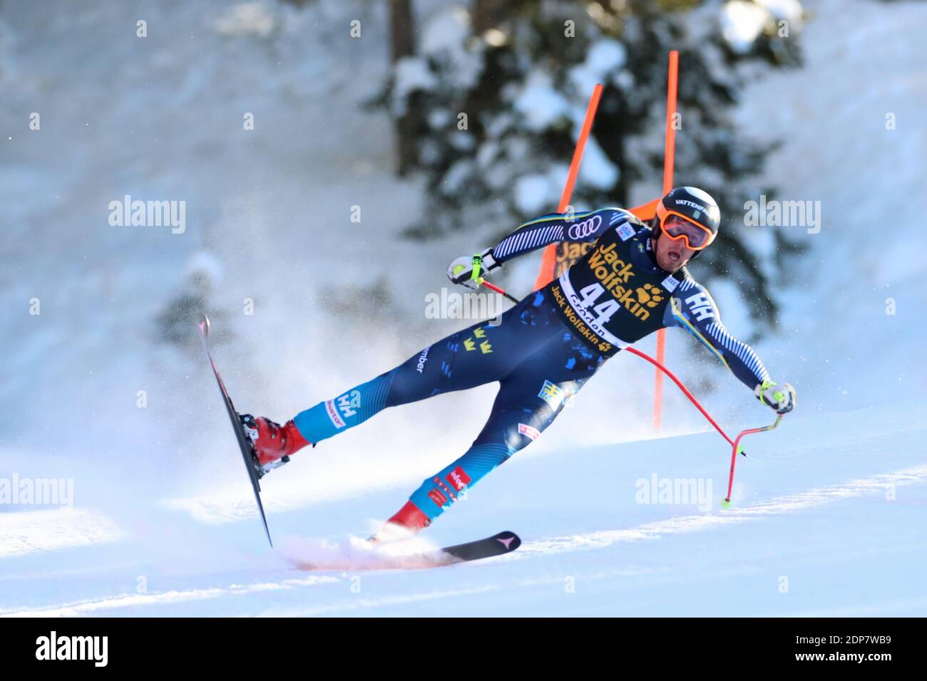Saslong, Val Gardena, Tyrol, Italy. 19th Dec, 2020. International Ski  Federation Alpine Ski World Cup, 2nd Men's Downhill, Val Gardena; Alexander  Koell (SWE) loses his balance through a gate Credit: Action Plus