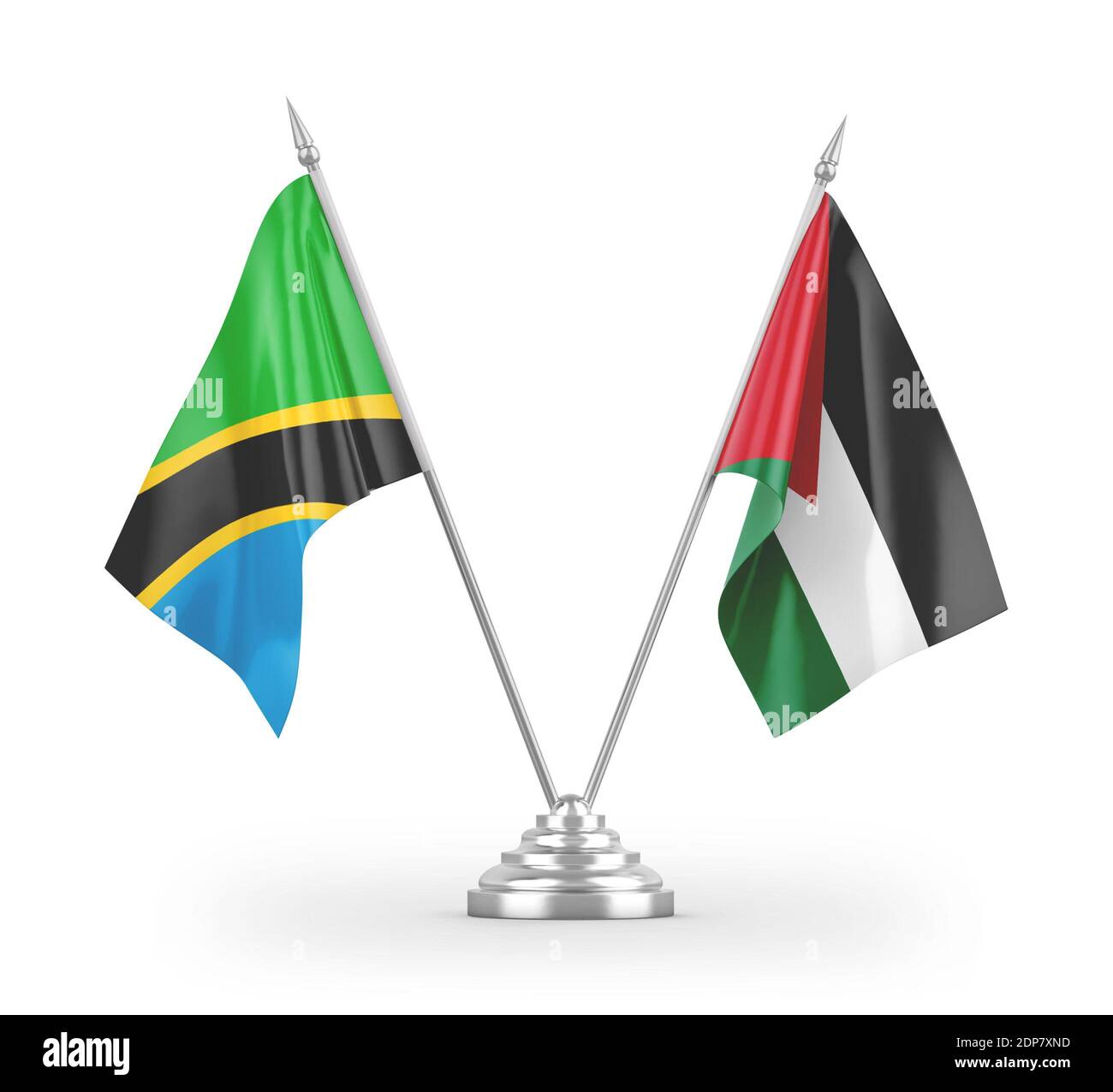 Jordan and Tanzania table flags isolated on white 3D rendering Stock Photo