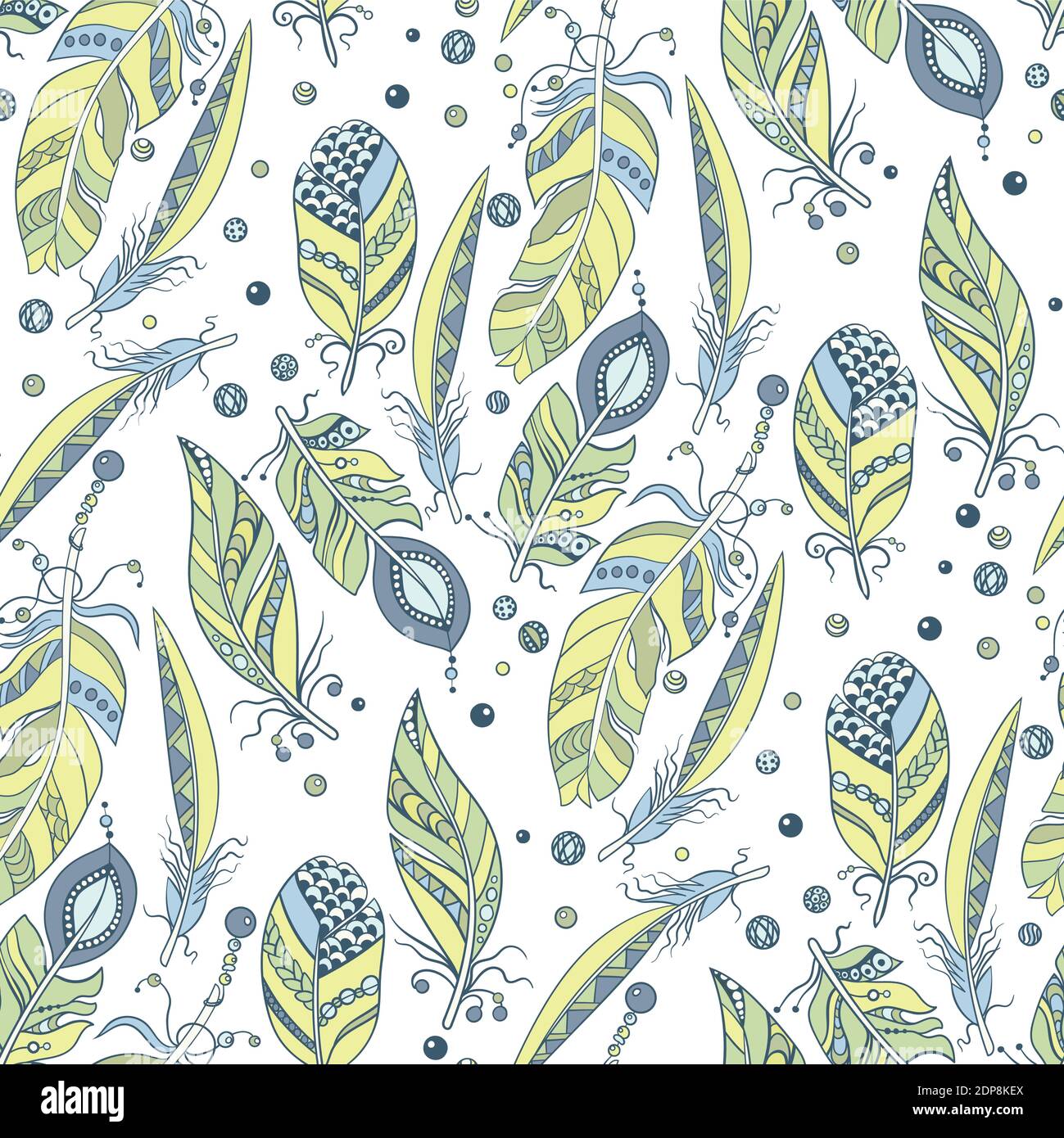 Tribal native seamless pattern with feathers and beads in vector ...