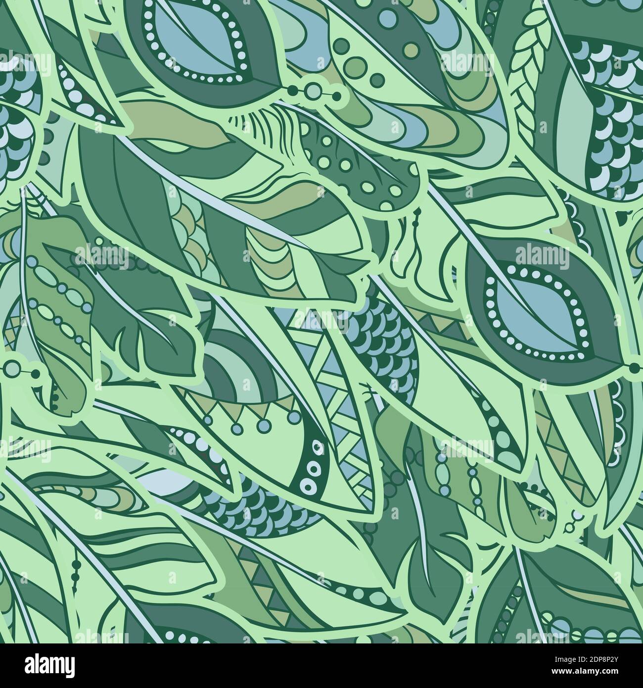 Abstract ornament feather seamless pattern in tribal style with marine ...