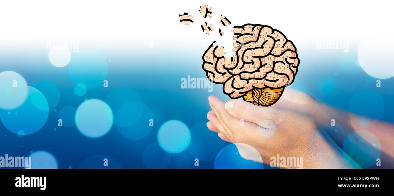 Women's hands holding a brain for mental health. Dementia, Alzheimer