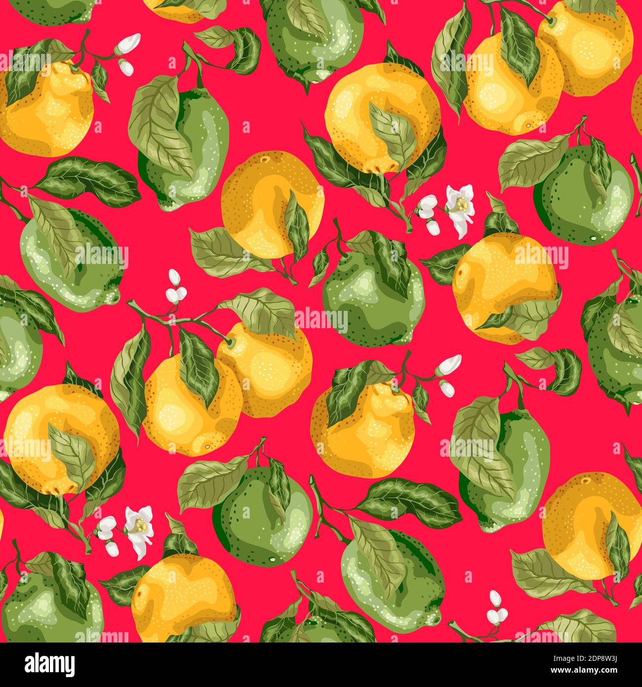 Seamless pattern with fruits. Fresh oranges and limes with flowers on ...