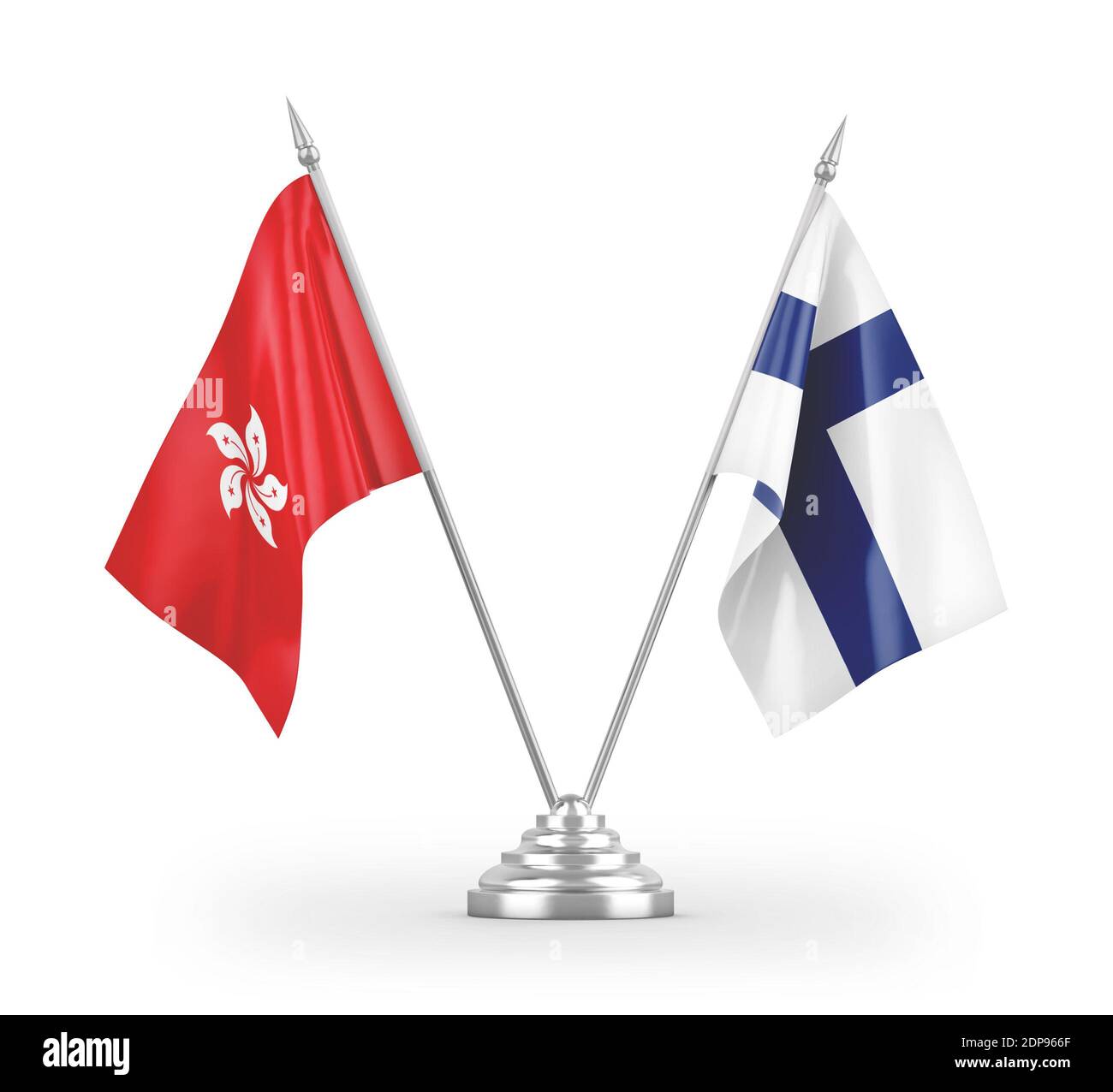 Finland and Hong Kong table flags isolated on white 3D rendering Stock Photo