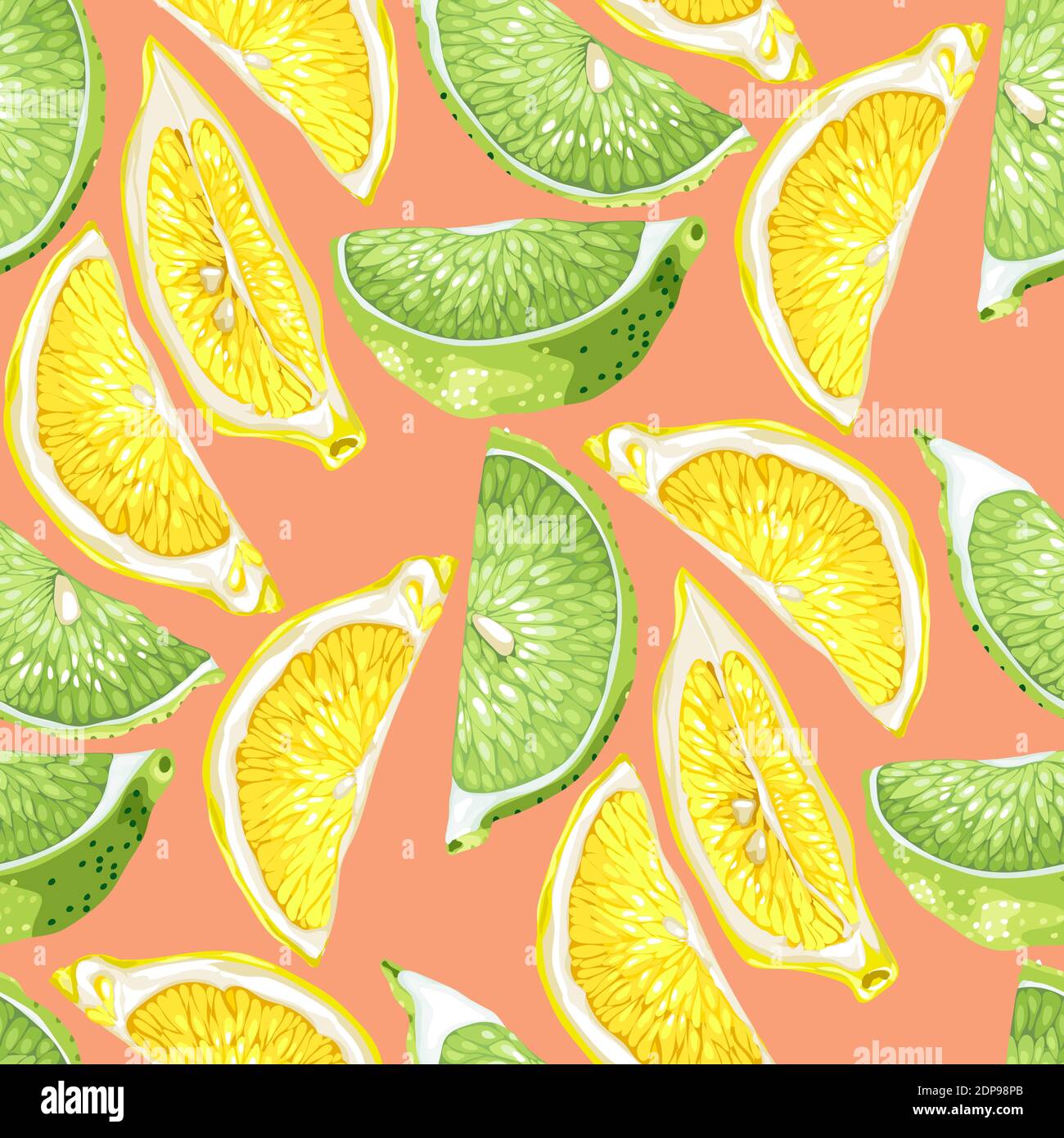 Seamless summer pattern with citrus slices of lemon and lime tree ...
