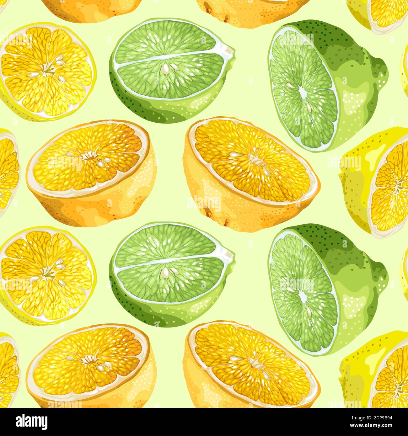 Seamless pattern with citrus tree fruits like orange, lemon and lime ...