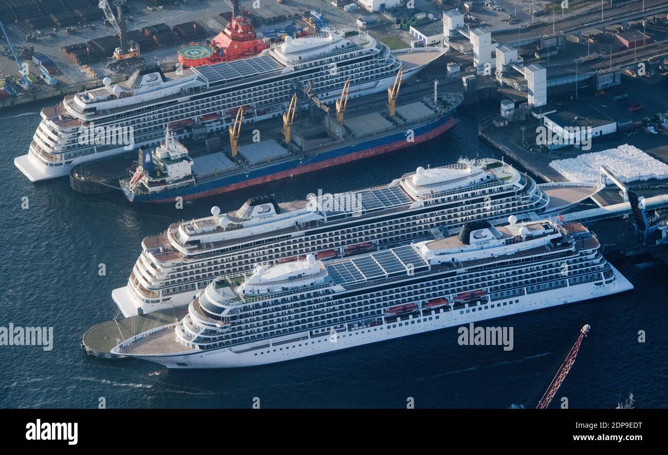 19 December 2020 Mecklenburg Western Pomerania Sassnitz Mukran The Cruise Ships Viking Sky Viking Sun And Viking Star Are Moored At A Quay In The Port Of Mukran On The Island Of Rugen As