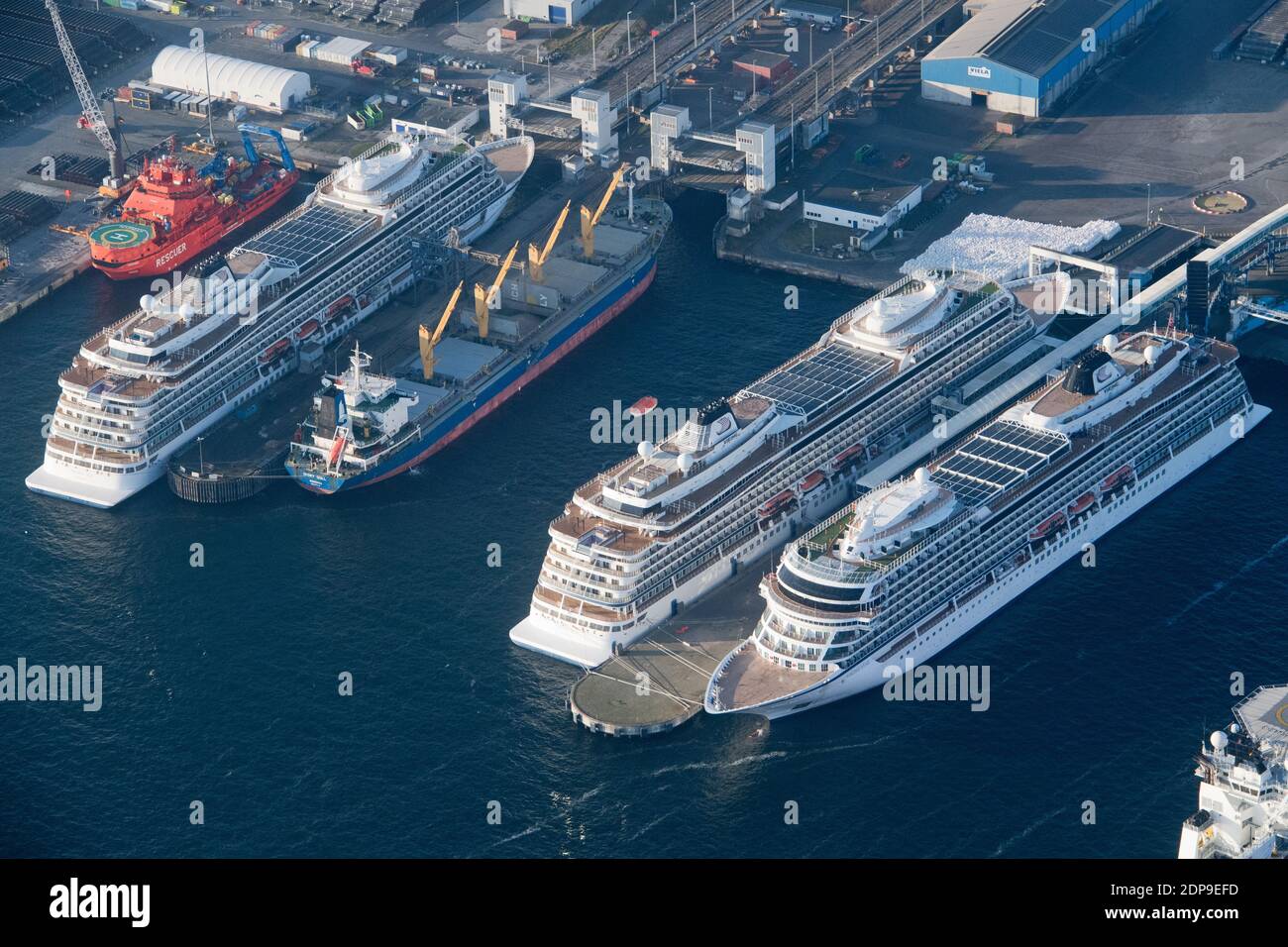 19 December 2020 Mecklenburg Western Pomerania Sassnitz Mukran The Cruise Ships Viking Sky Viking Sun And Viking Star Are Moored At A Quay In The Port Of Mukran On The Island Of Rugen As