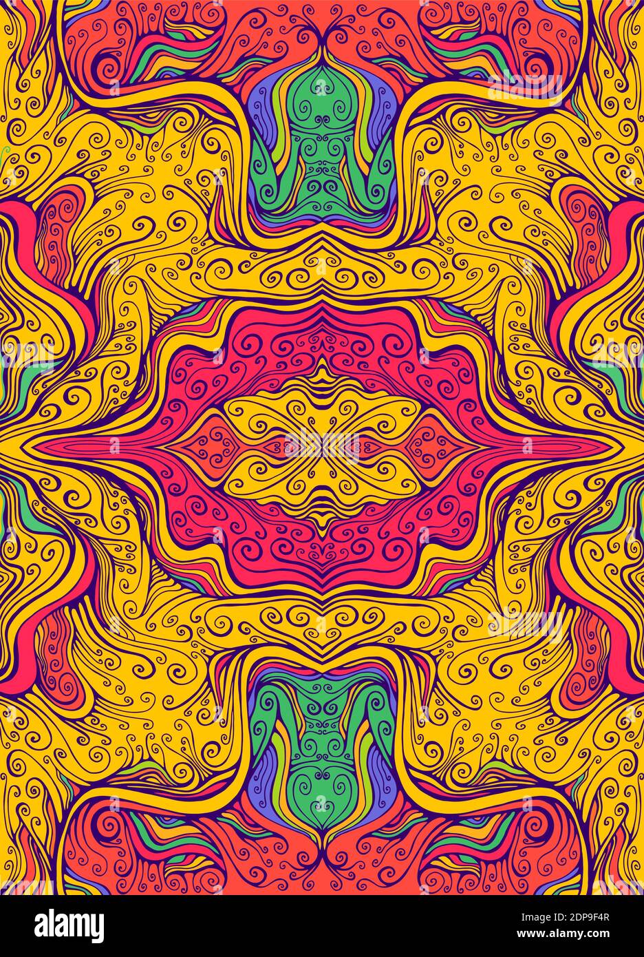 Psychedelic Abstract Trippy Colorful Fractal Gradient Neon Color Outline With Black Background Decorative Element Flower Pattern Vector Hand Drawn Stock Vector Image Art Alamy