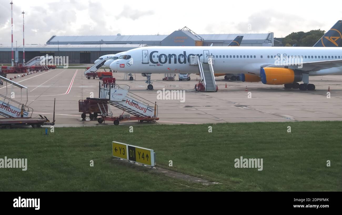 Condor airplane at Duesseldorf airport in park position Stock Photo