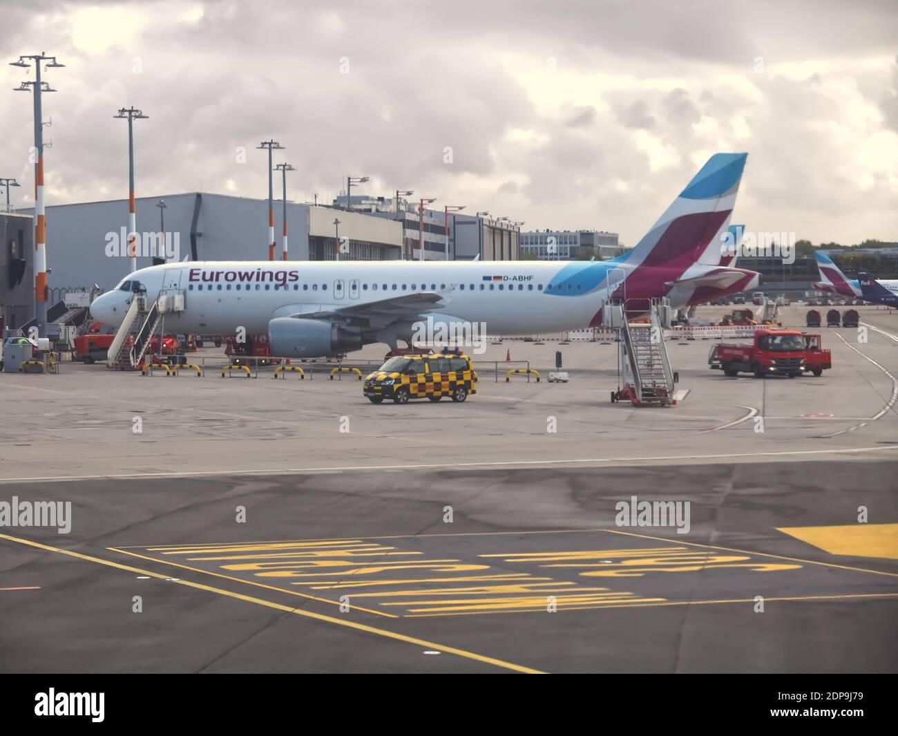 Eurowings airplane at Duesseldorf airport in park position Stock Photo