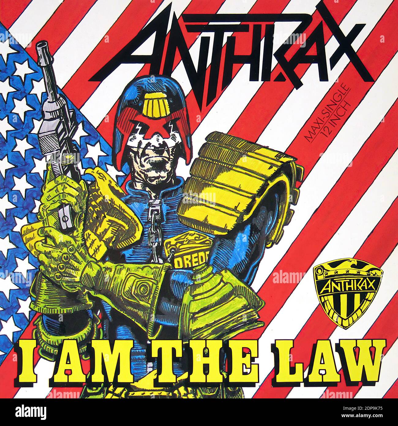Anthrax I Am The Law 12  Vinyl Single  - Vintage Vinyl Record Cover Stock Photo