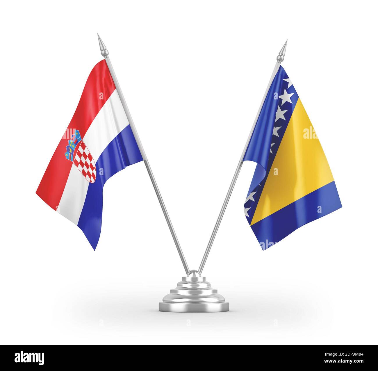 Bosnia and Herzegovina and Croatia table flags isolated on white 3D rendering Stock Photo