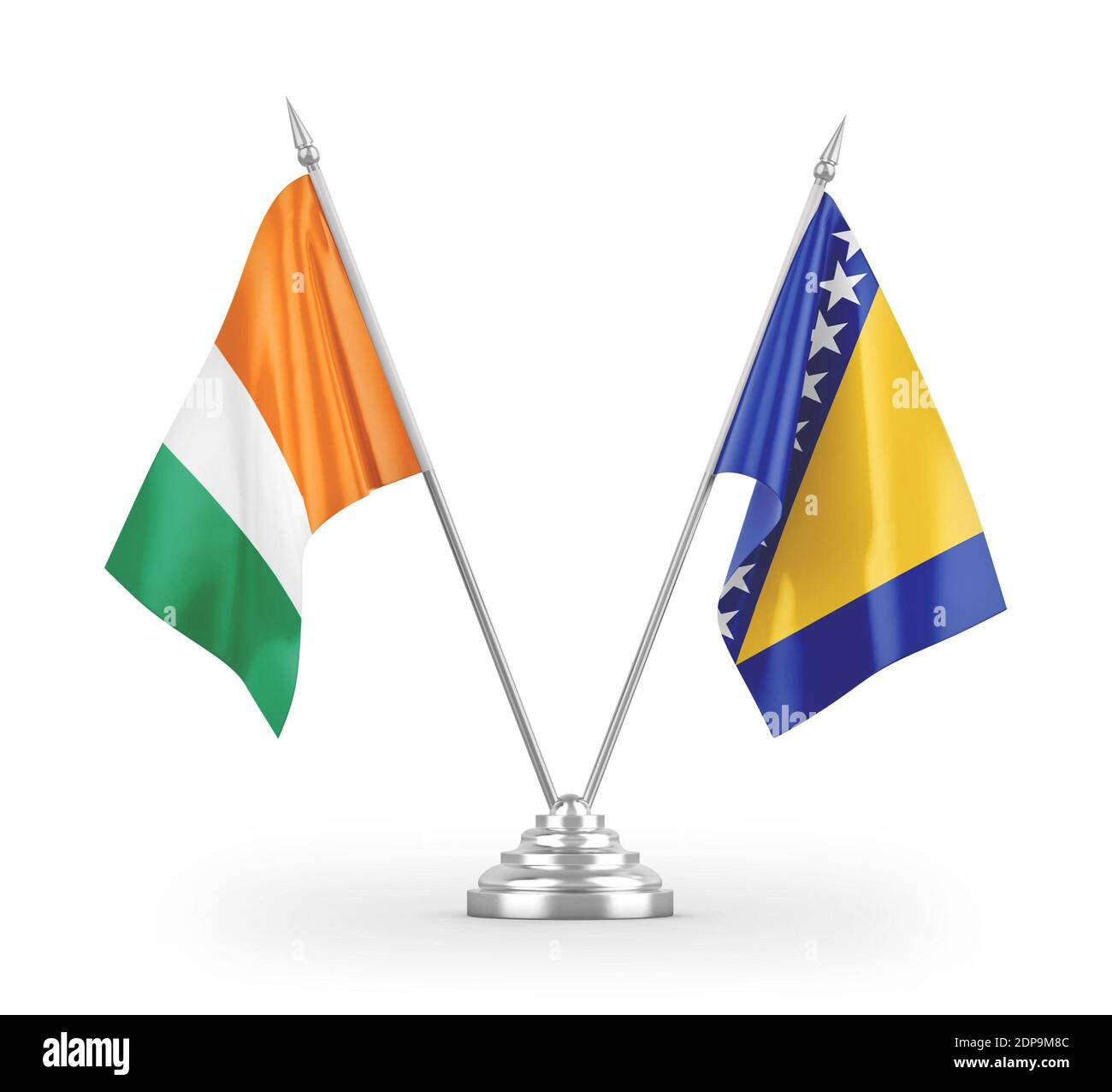 Bosnia and Herzegovina and Cote d'Ivoire Ivory coast table flags isolated Stock Photo