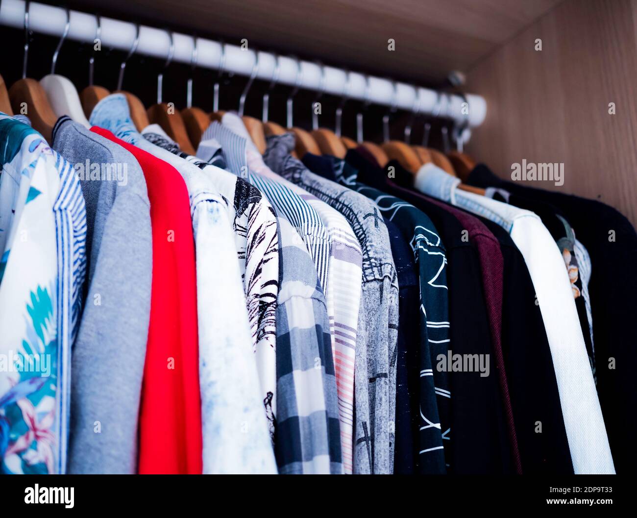 Clothes Hanging On Rack Stock Photo Alamy