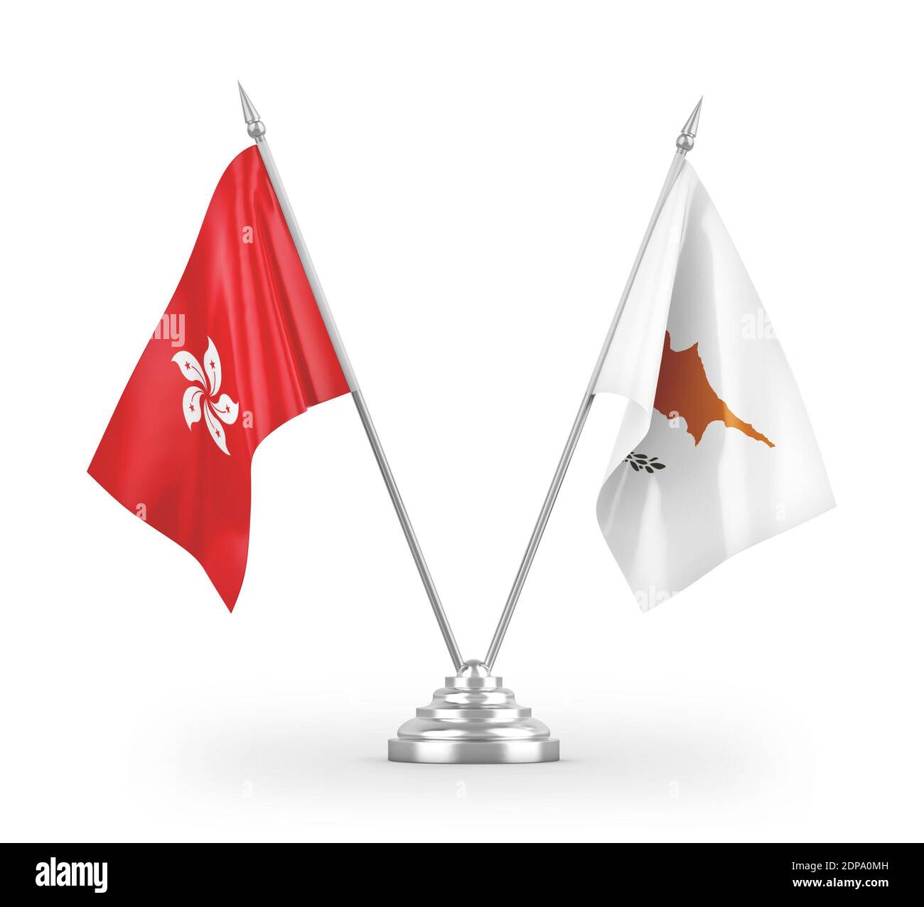 Cyprus and Hong Kong table flags isolated on white 3D rendering Stock Photo