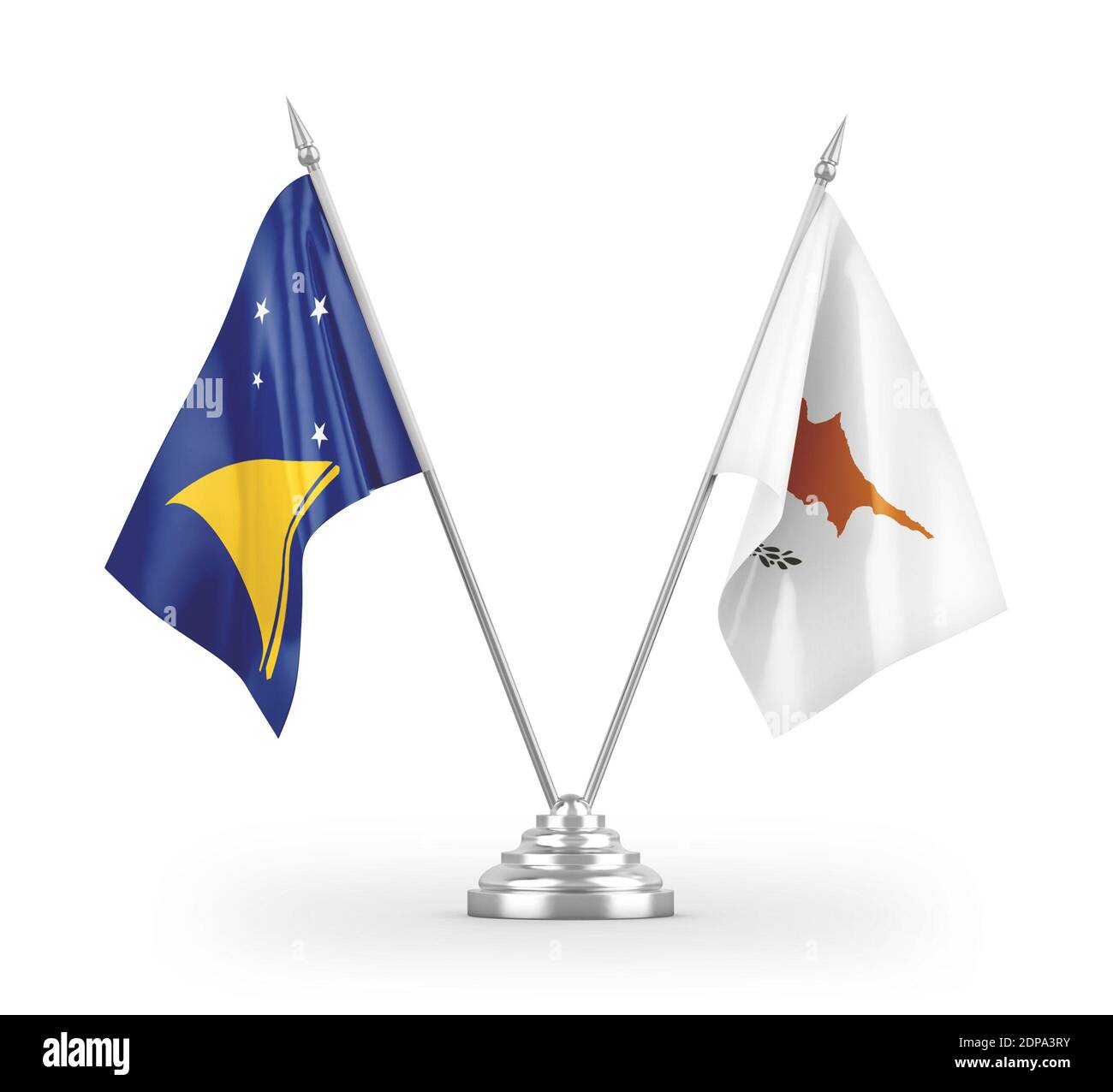 Cyprus and Tokelau table flags isolated on white 3D rendering Stock ...