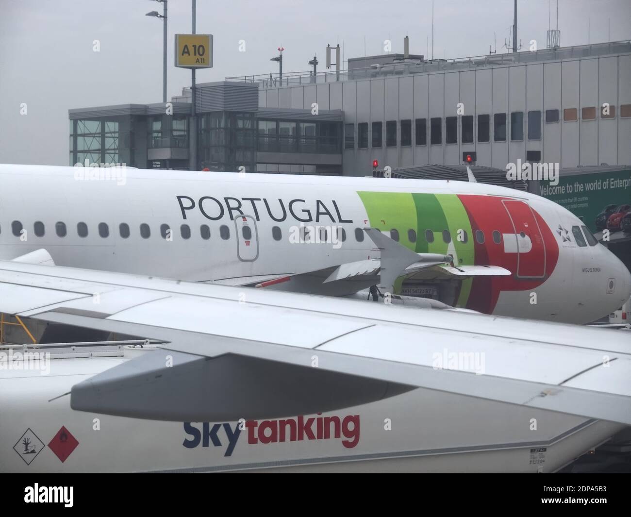 Air Portugal airplane at Duesseldorf airport in park position during Covid-19 pandemic Stock Photo