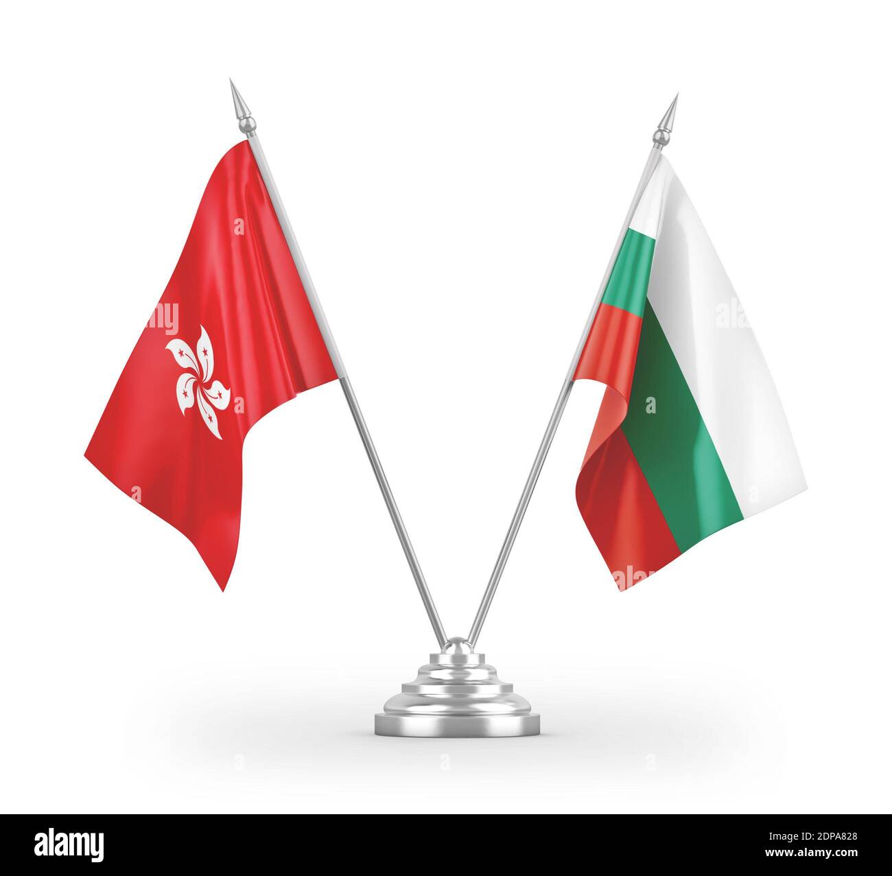 Bulgaria and Hong Kong table flags isolated on white 3D rendering Stock Photo