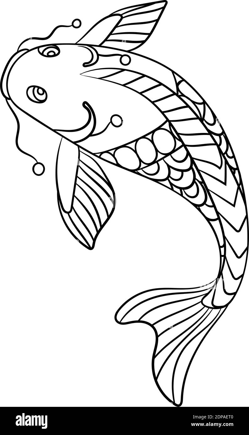 Fish in coloring page for childrean and adults in ornamental graphic ...