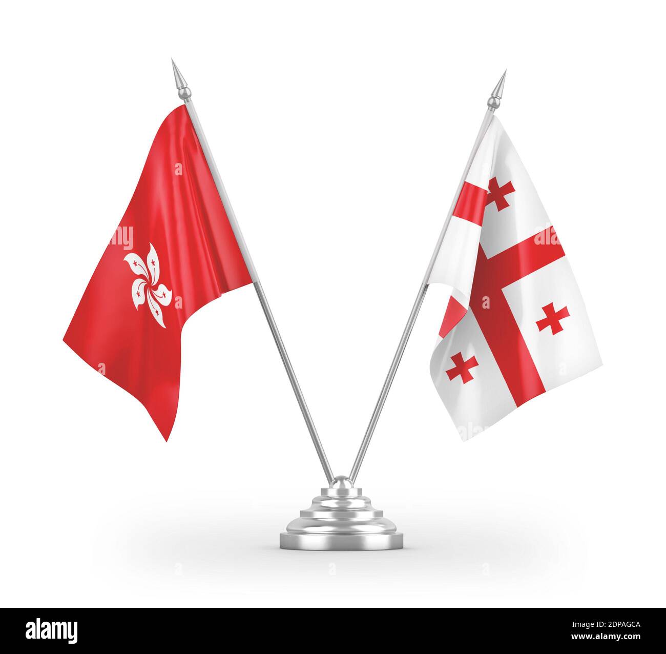 Georgia and Hong Kong table flags isolated on white 3D rendering Stock Photo