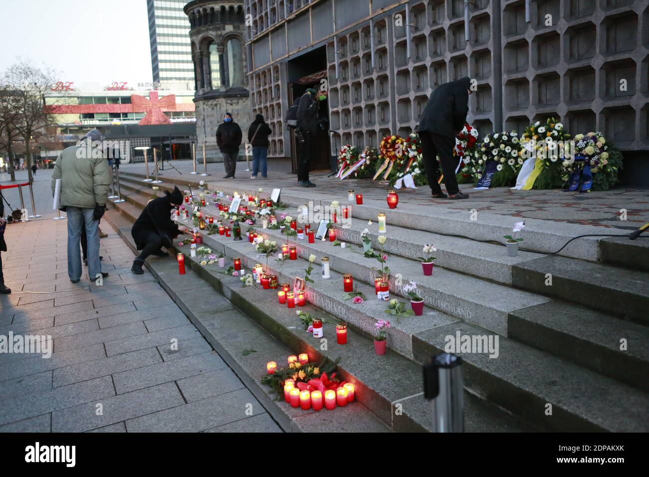 12/19/2020, Berlin, Germany, Four years after the terrorist attack on Breitscheidplatz there is a silent commemoration of the victims On December 19, 2016, the Islamist terrorist Anis Amri drove a truck into the Christmas market. Twelve people were killed. Stock Photo