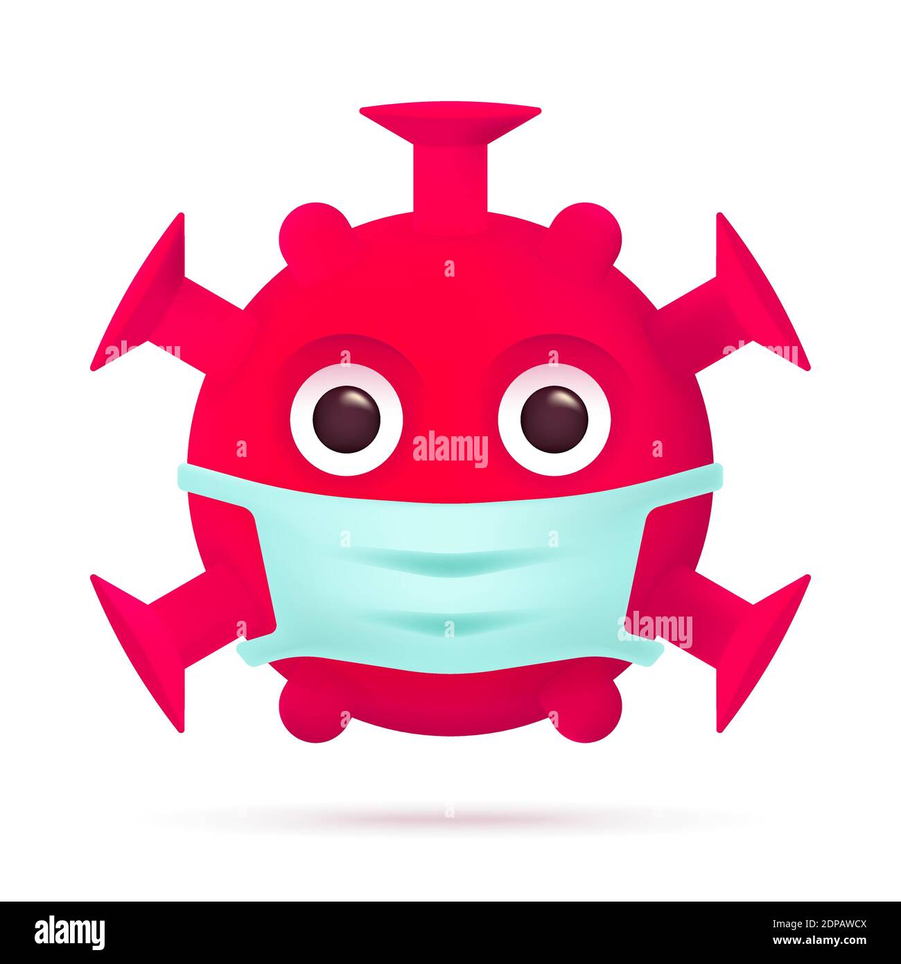 Red Virus Emoticon with Medical Mask. Coronavirus Emoji Character Symbol. COVID-19 Pandemic 3D Icon. Modern Flat Vector Illustration. Eps 10 Stock Vector