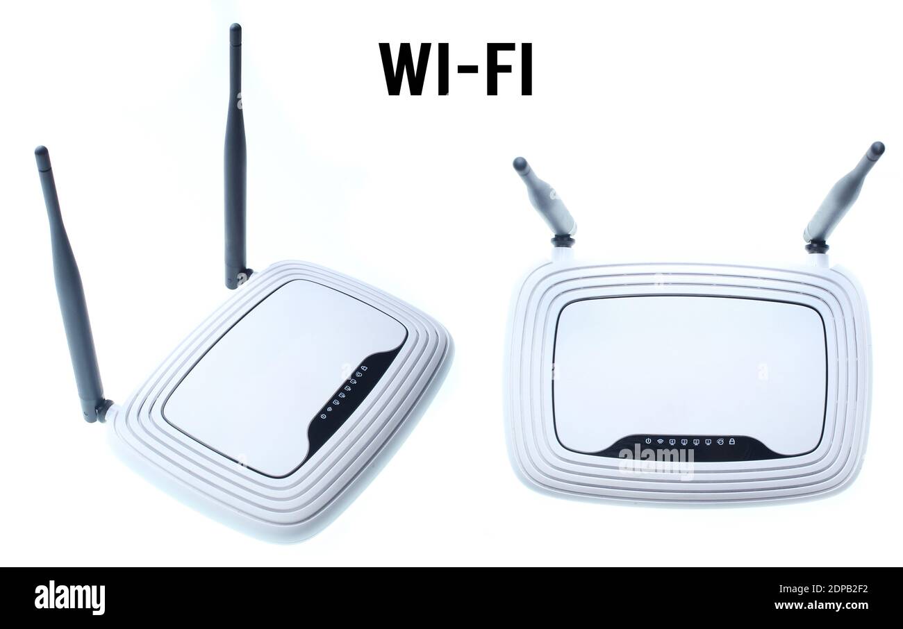 Two-antenna Wi fi router isolated on white background. Set of two ...