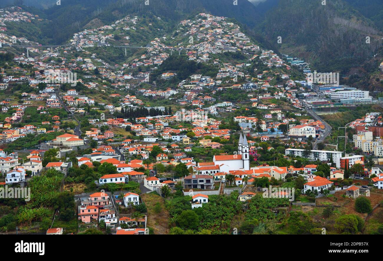 View from Picos dos Barcelos of one of the residential areas of Funchal Madeira. Portugal. Stock Photo