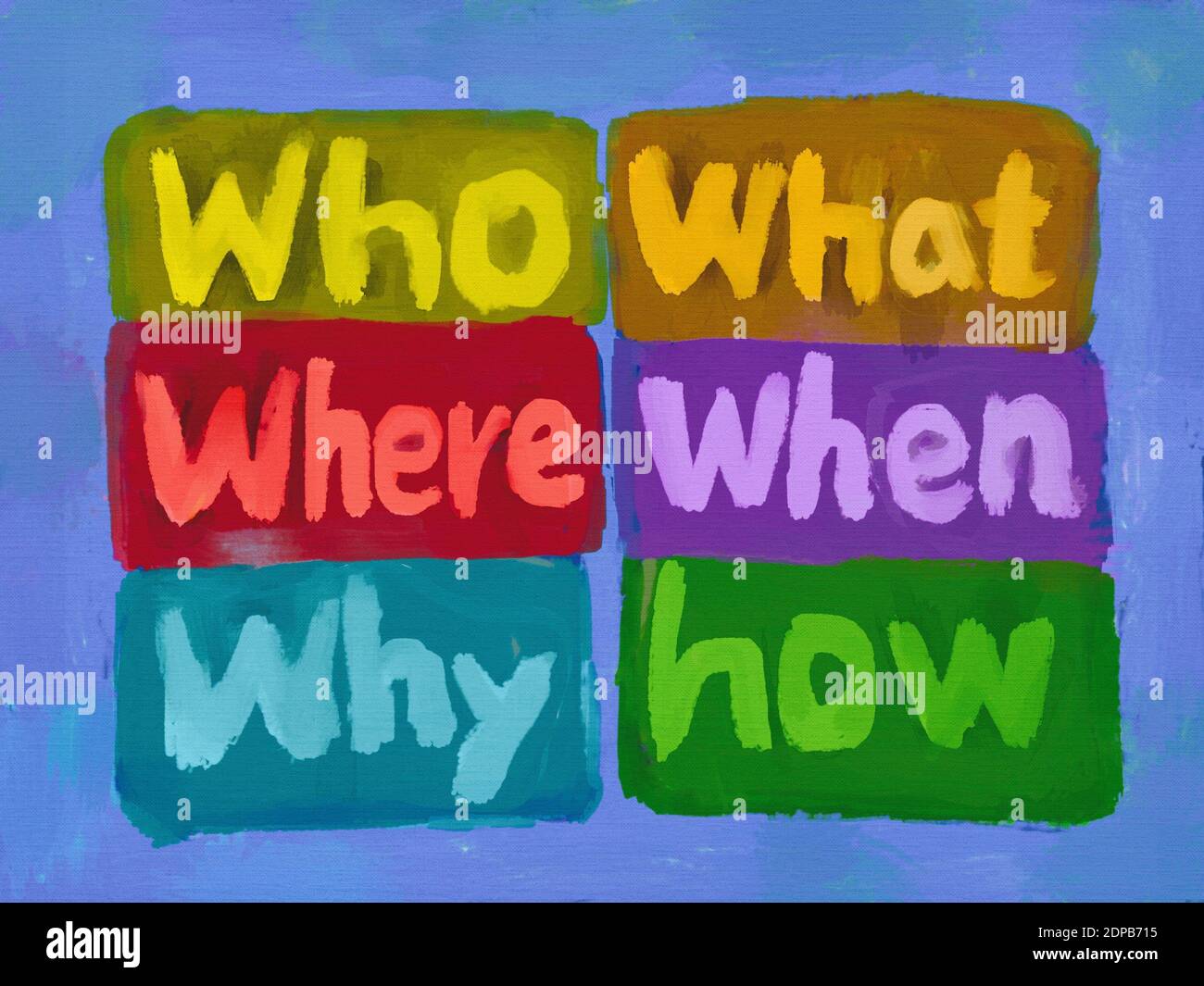who what where when why how 5w1h concept hand painted texture Stock ...