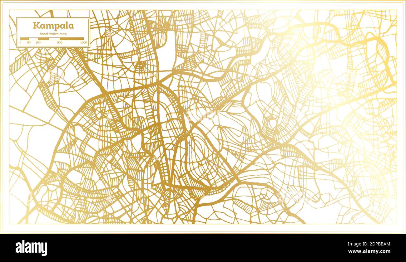 Kampala Uganda City Map in Retro Style in Golden Color. Outline Map. Vector Illustration. Stock Vector