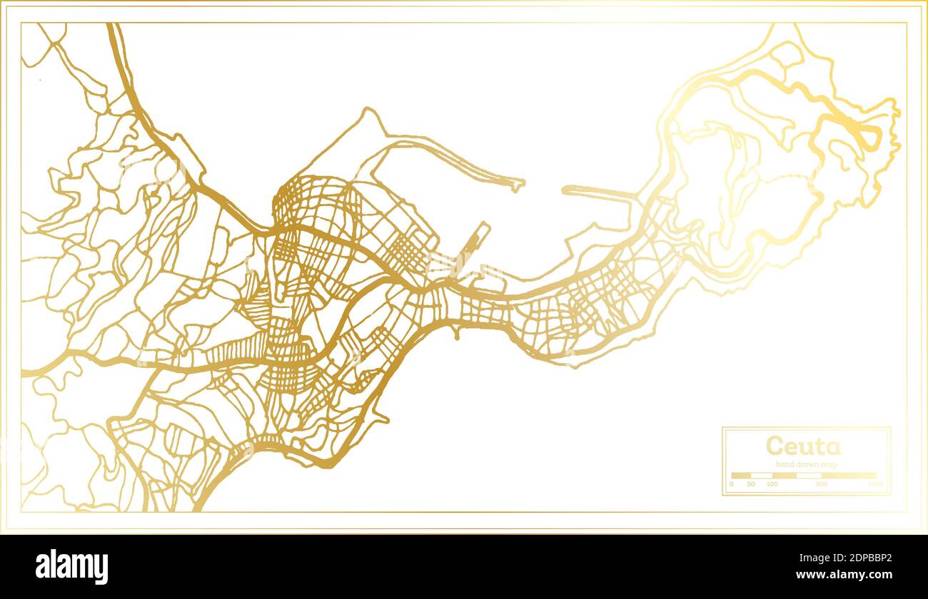 Ceuta Spain City Map in Retro Style in Golden Color. Outline Map. Vector Illustration. Stock Vector