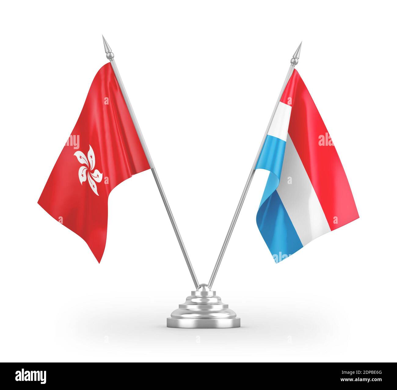 Luxembourg and Hong Kong table flags isolated on white 3D rendering Stock Photo