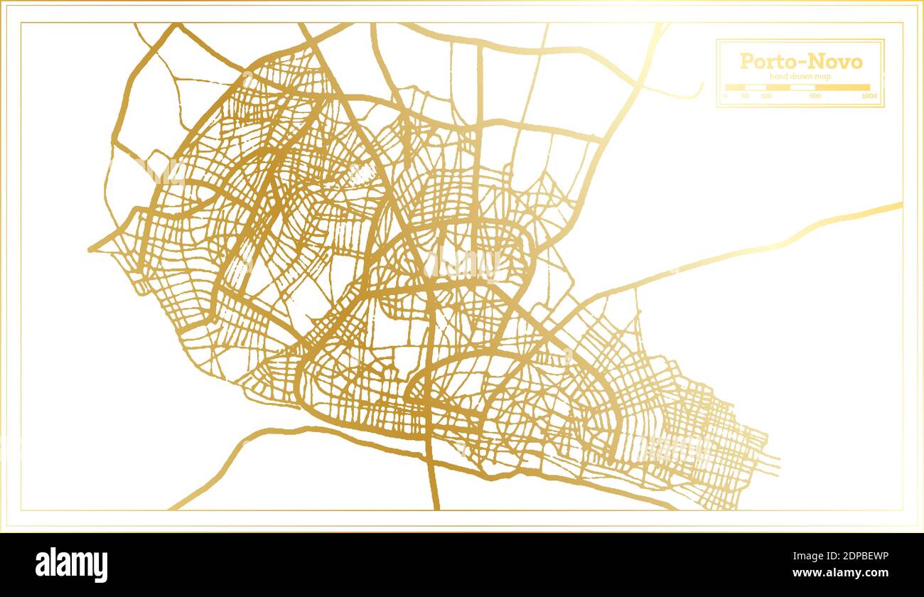 Porto Novo Benin City Map in Retro Style in Golden Color. Outline Map. Vector Illustration. Stock Vector