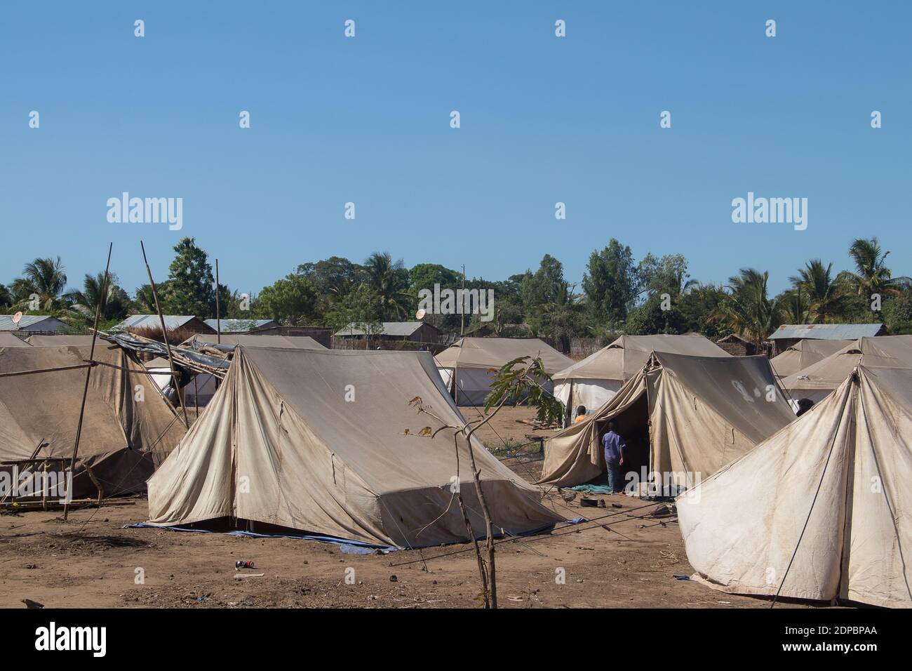 Refugee camp made of tents, people living in very poor conditions, lack of clean water, access to health Stock Photo