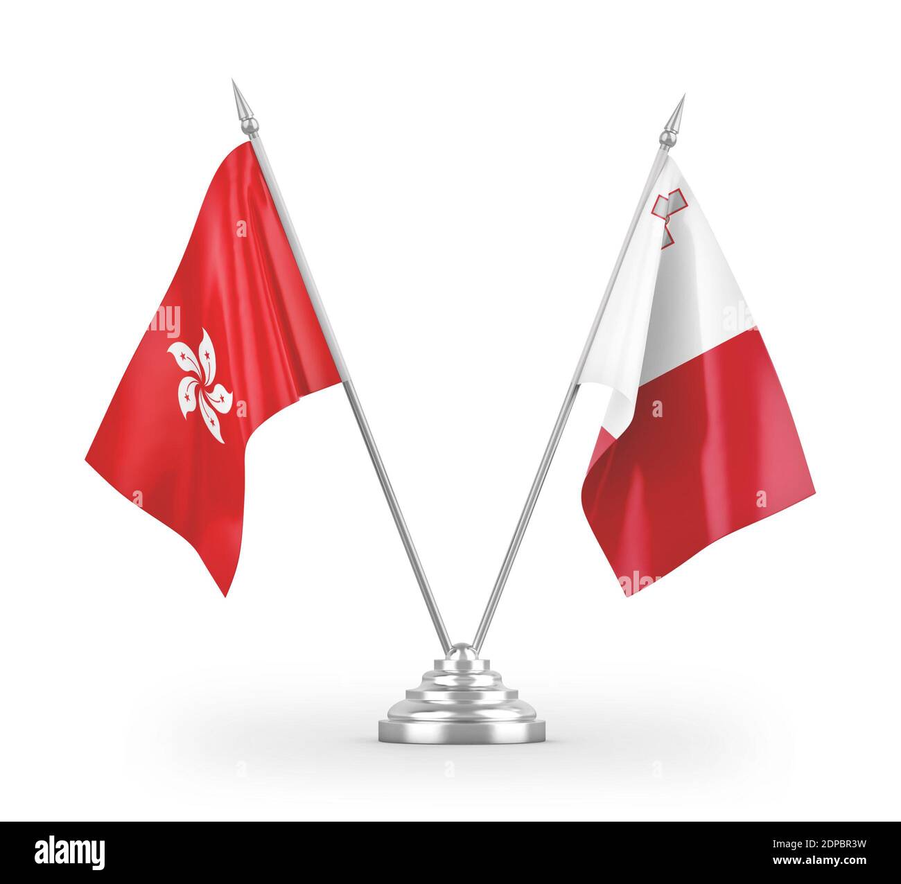 Malta and Hong Kong table flags isolated on white 3D rendering Stock Photo