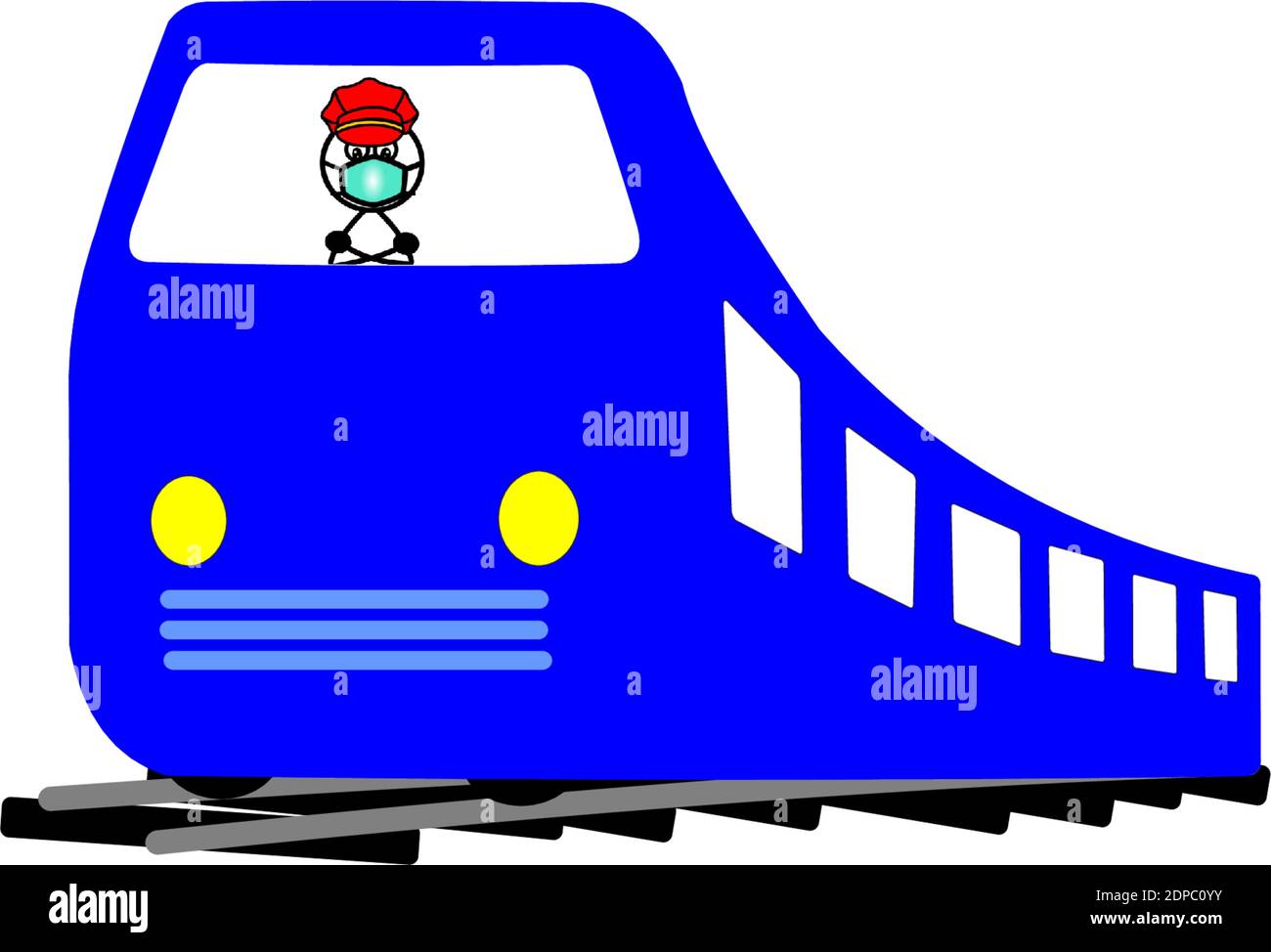 Train or subway with operator in Corona time the pandemic or covid 19 but do a mouth cap on Stock Vector