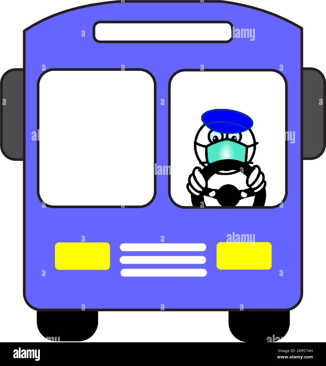 Bus with buschaufeur in Corona time the pandemic or covid 19 but put a mouth cap on Stock Vector