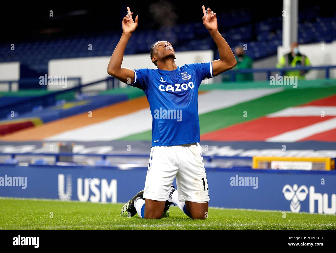 Everton's Yerry Mina celebrates scoring his side's second goal of the
